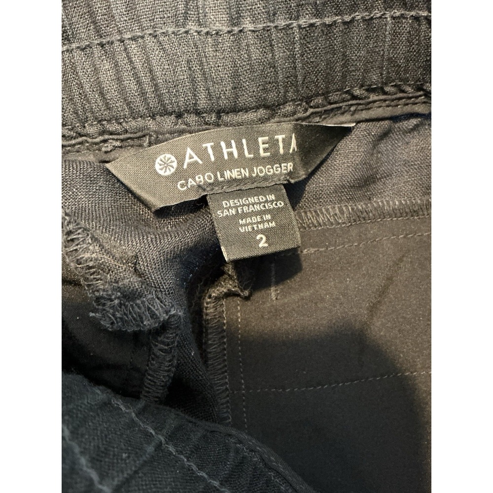Athleta Pants Sz 2 Black Solid Cabo Linen Joggers Drawstring Zip Pockets - Picture 3 of 3